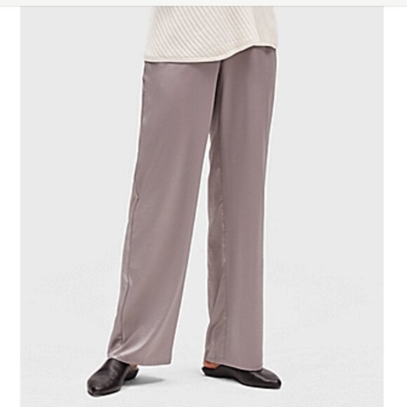 New w/Tags Eileen Fisher - Recycled Polyester Satin Straight Leg Pants, Briar L - Picture 11 of 13
